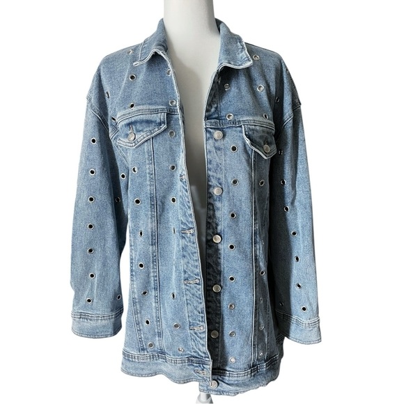 Avec Les Filles Size XL Eyelet Grommet Blue Denim Oversized Statement Jacket - Picture 8 of 10